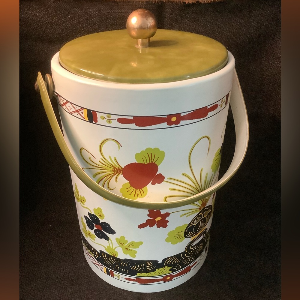 Chinoiserie Vintage Ice Bucket Tall Vinyl & Acrylic Handle